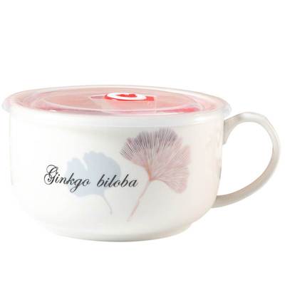 泡面碗单耳陶瓷带盖可爱少女心学生宿舍用微波炉专用大碗单个汤碗