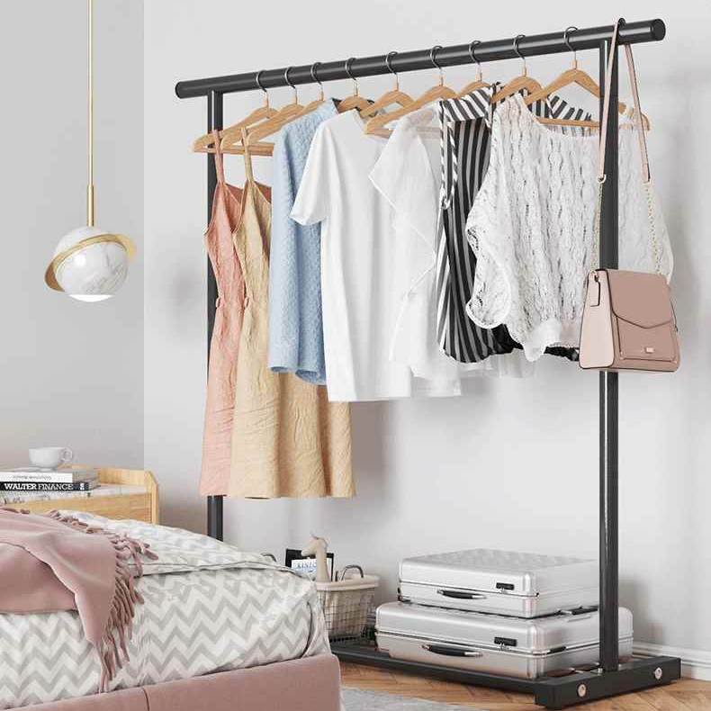 晾衣架落地家用卧室挂衣服折叠单杆简易室内宿舍移动晒凉衣帽架子