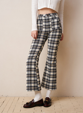 Septhouse 复古格纹喇叭裤高腰休闲修身九分裤