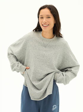 Septhouse 灰色oversize休闲圆领卫衣 纯棉宽松慵懒百搭长袖T恤女