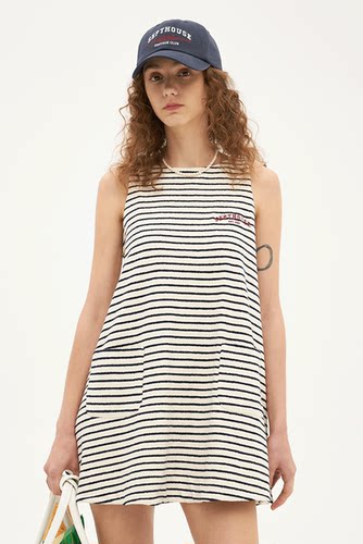 Septhouse 度假海军风条纹A字连衣裙女休闲娃娃裙夏季新品