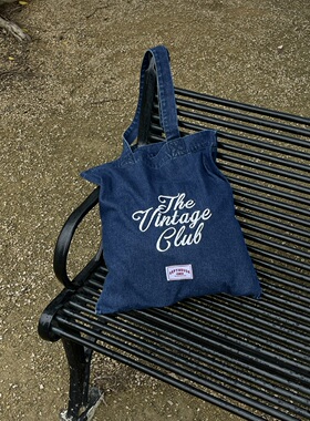 Septhouse 学院字母绣花牛仔帆布袋休闲通勤包