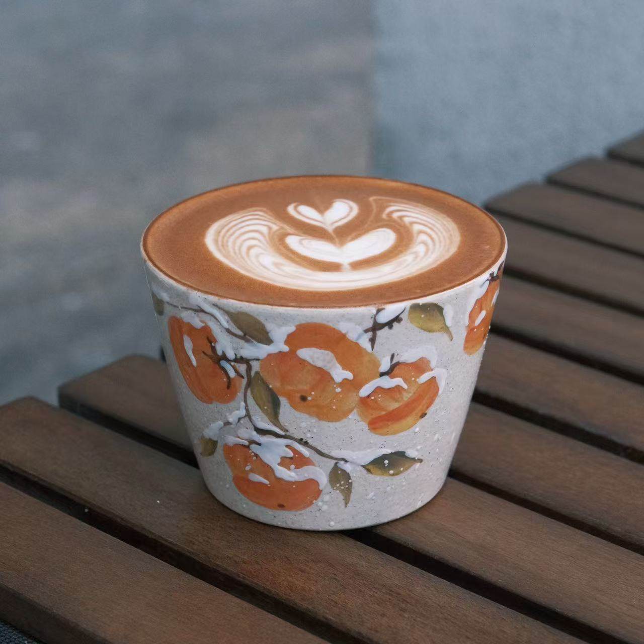 春辰柿柿如意猪口杯景德镇手作陶瓷拿铁拉花杯高温釉下彩中式美学,餐饮具,拉花缸/拉花杯/打奶缸,淘宝优惠券,粉丝福利购,淘宝优惠卷