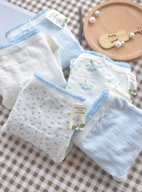 蓝色珊瑚海 7A抗菌女生纯棉内裤A类棉女三角裤全棉裆碎花舒适柔软