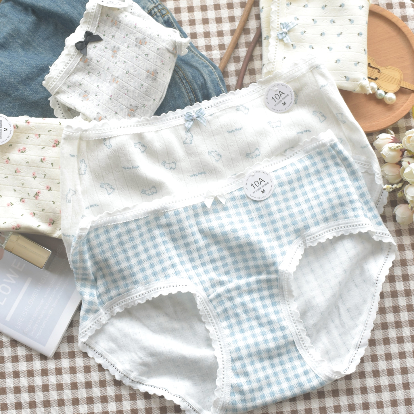 铃兰花开 女生内裤纯棉10A抗菌少女全棉裆中腰透气舒适格子三角裤