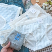 女中腰三角裤 miu系蝴蝶结 A类棉加长裆小清新纯棉内裤 少女10A抗菌