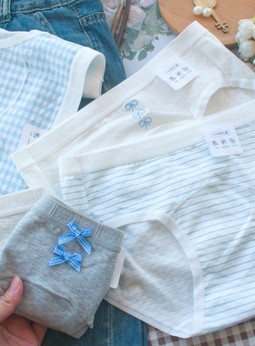 miu系蝴蝶结 A类棉加长裆小清新纯棉内裤女中腰三角裤少女10A抗菌