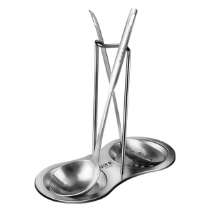 家用304不锈钢汤勺架托火锅汤勺漏勺套装长勺子收纳置物盘汤壳架