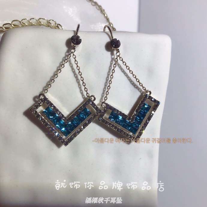 欧比雅比耳环女纯银针几何图形锆石超闪长款小众设计高级感耳饰