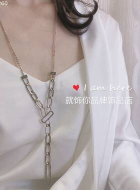 网红爆款2026新款朋克ins风粗链条锆石毛衣链个性时尚小众项链女