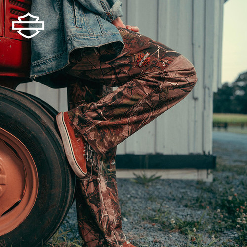 哈雷戴维森 X Realtree 多功能工装裤女士伪装迷彩裤 宽松直筒裤