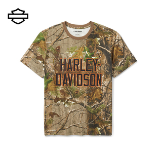 哈雷戴维森 X Realtree 男士迷彩T恤 复古印花短袖 树叶伪装上衣