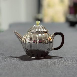純銀999茶壺精工銀壺純手工精工菊瓣泡茶銀壺泡茶壺送人自用首選