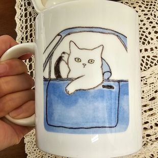 冰淇淋线条小狗陶瓷马克杯ins情侣闺蜜礼物牛奶早餐城市小猫 新款