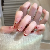 高级感显白法式 手工美甲 红色细闪法式 穿戴甲指甲贴片