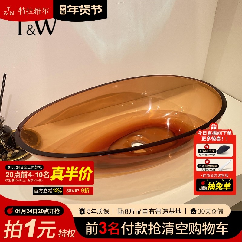 特拉维尔彩色透明树脂台上盆阳台小尺寸洗手盆家用鹅蛋形洗漱脸盆,家装主材,台上盆,淘宝优惠券,粉丝福利购,淘宝优惠卷