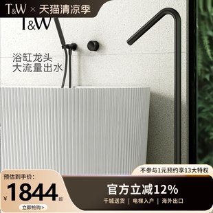 浴缸落地水龙头冷热双开全铜淋浴金色枪灰黑金铬色 特拉维尔入墙式