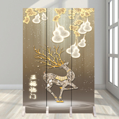 金葫芦五福临门麋鹿装 饰折叠屏风隔断墙简约时尚 现代客厅玄关厕所