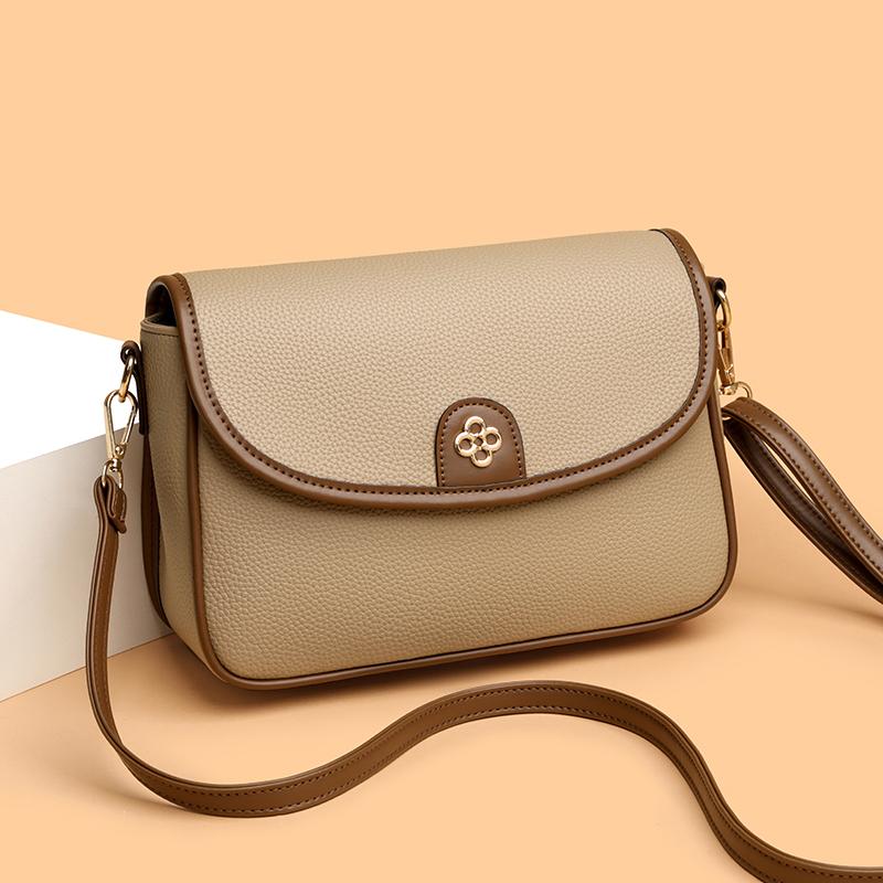 意尔康高级感包包女2025新款时尚撞色小方包小众软皮百搭简约单肩