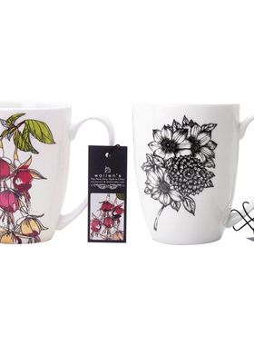 SUE系列北欧风15款插画手绘情侣杯子WALLEN骨瓷杯骨粉有手柄包邮