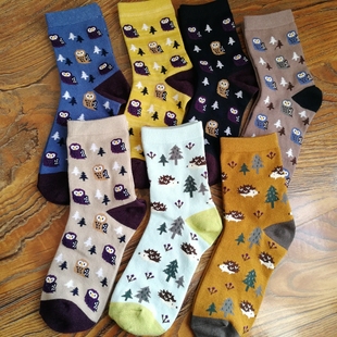出清 外贸日单春秋女袜可爱甜美袜子卡通猫头鹰刺猬森林动物短袜