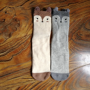 女袜可爱甜美袜子卡通小狐狸女生小码 中筒袜 外贸春夏薄款 出清