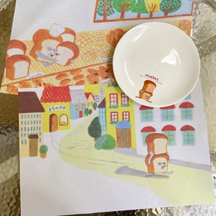 柴田启子素描风卡通面包小偷绘本餐垫印花隔热杯垫防滑防烫餐桌垫