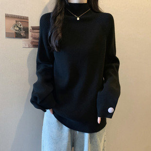 软糯毛衣显瘦纯色宽松半高领针织衫 实拍 女装 大码 上衣 胖mm秋冬装