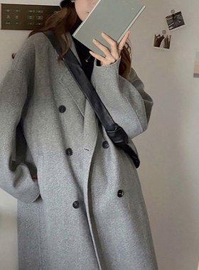 反季毛呢外套女2023冬新款韩系中长款小个子灰色双面羊绒呢子大衣