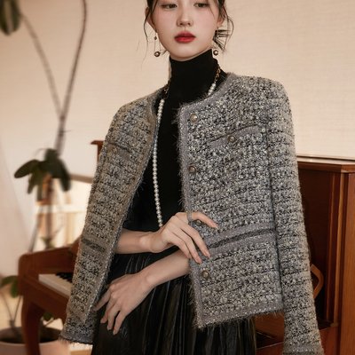 霜雪恋人髙奢B入重工编织小香粗花呢短外套温柔女新