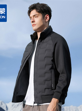 罗蒙秋冬保暖舒适鸭绒男士羽绒服时尚拼接连帽羽绒服男立领夹克男