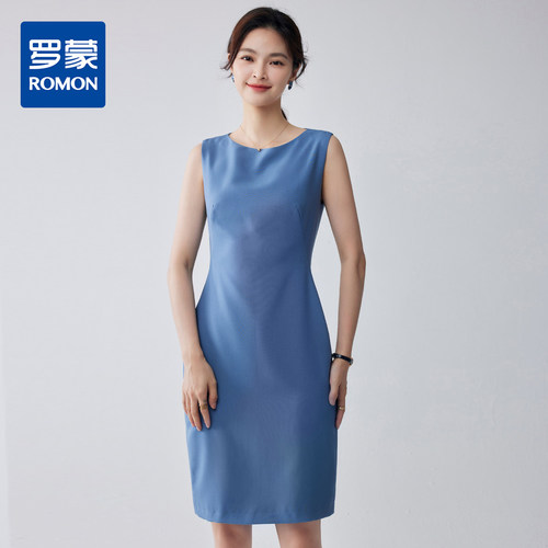 罗蒙女士连衣裙基础款打底外穿时尚休闲无袖连衣裙中长款女裙子
