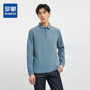 双面含桑蚕丝 t恤男春秋男士 罗蒙春秋男士 男长袖 pol 商务polo衫