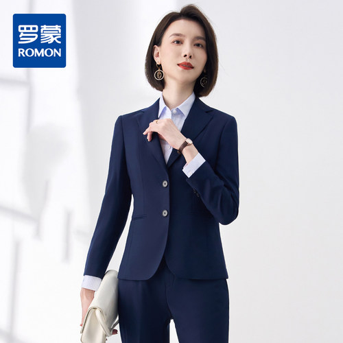 【上衣+裤子】罗蒙春秋女士西服套装职业正装商务通勤修身西装女