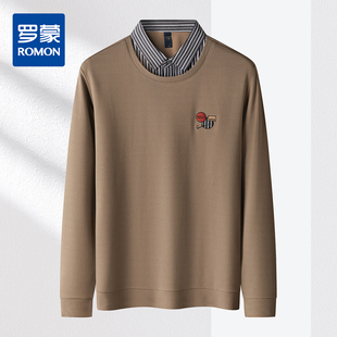 男长袖 罗蒙秋冬假两件针织衫 衬衫 男舒适男士 男 针织衫 肌理提花