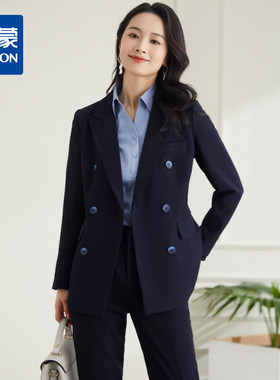 罗蒙春秋女装双排扣西服外套女士商务通勤职业OL气质单西装上衣外