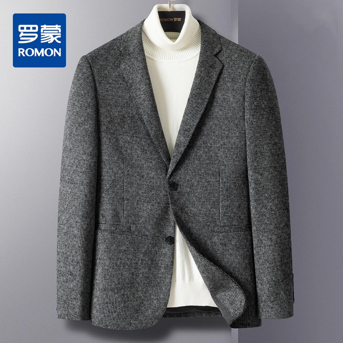【挺括有型】罗蒙男士西装秋冬新款商务通勤灰色条纹休闲西服外套