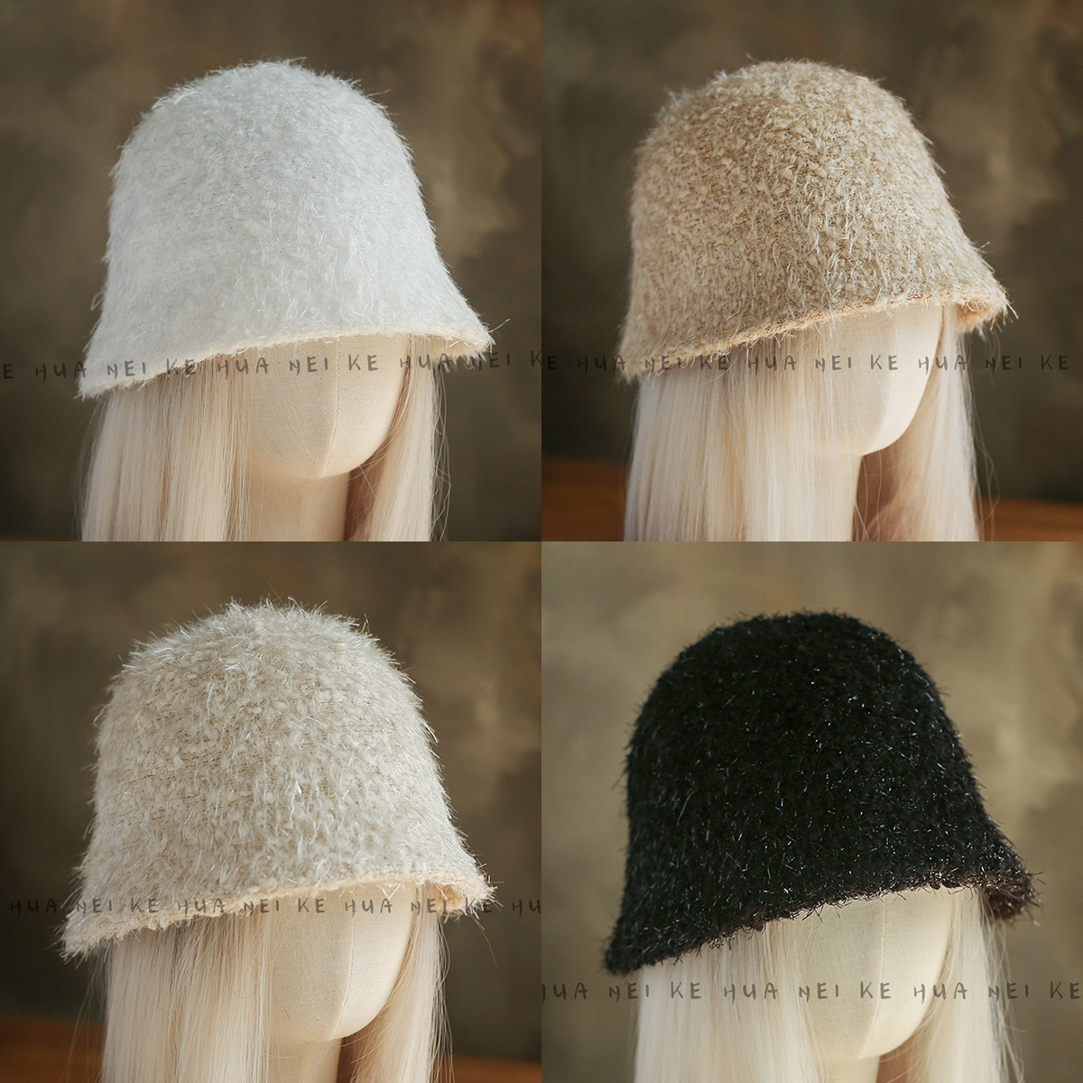 出口日韩~秋冬新款韩系亮丝毛绒针织渔夫帽女洋气高级感盆帽013