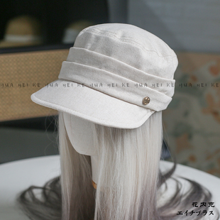 出口日韩~棉麻透气~春夏马术帽女休闲百搭显脸小平顶鸭舌帽041