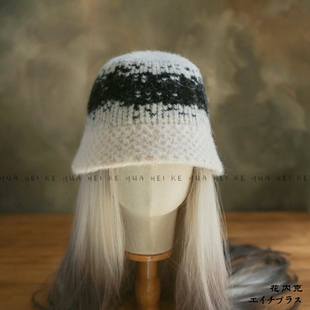 出口日韩 秋冬撞色粗毛线针织渔夫帽女百搭保暖优雅休闲毛线帽022