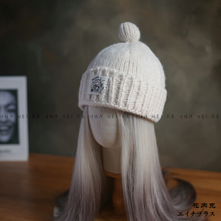 出口日韩 秋冬可爱卡通贴布毛线帽女百搭保暖显脸小针织护耳帽054