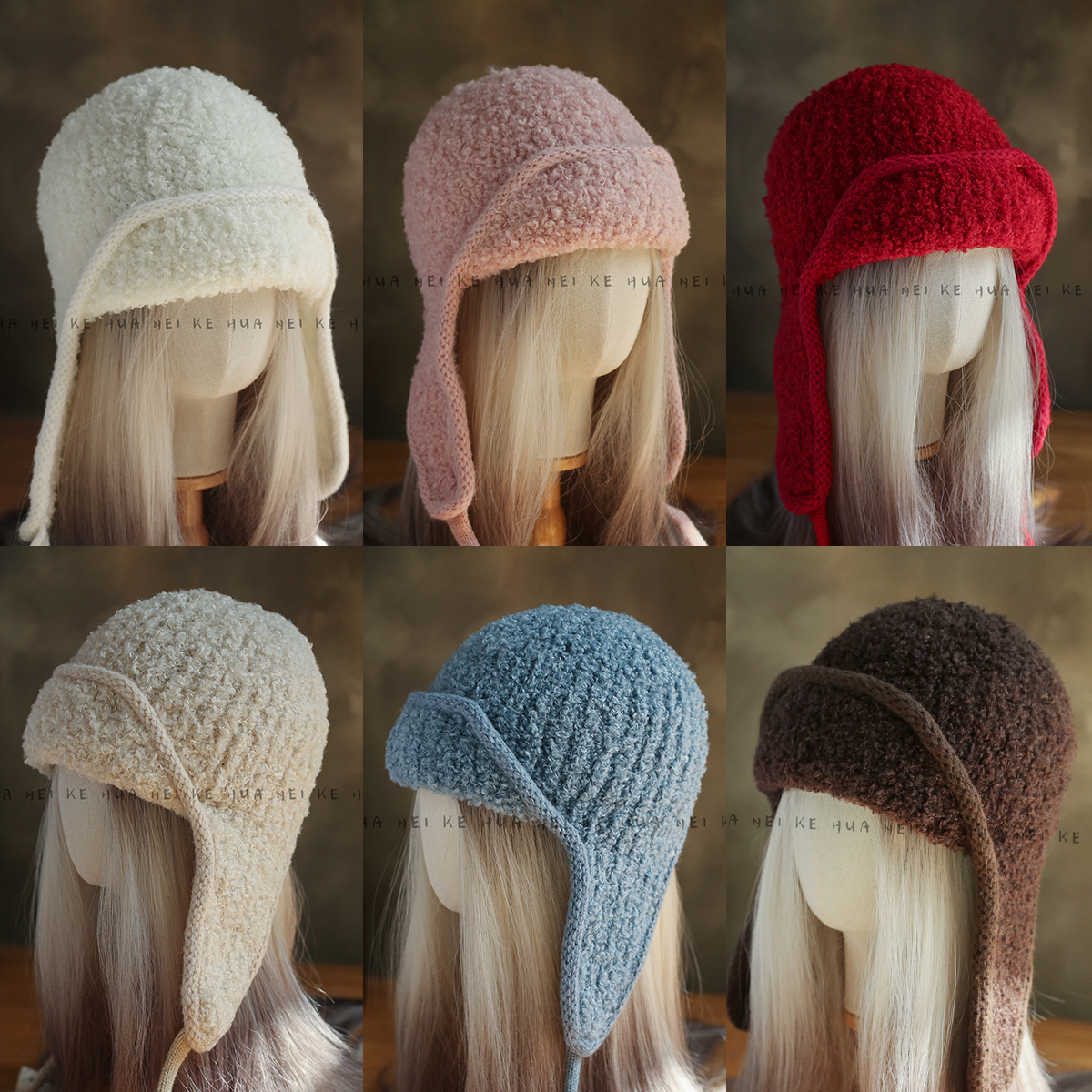 出口日韩~秋冬新款翻檐羊羔绒针织雷锋帽女加厚保暖毛绒护耳帽020