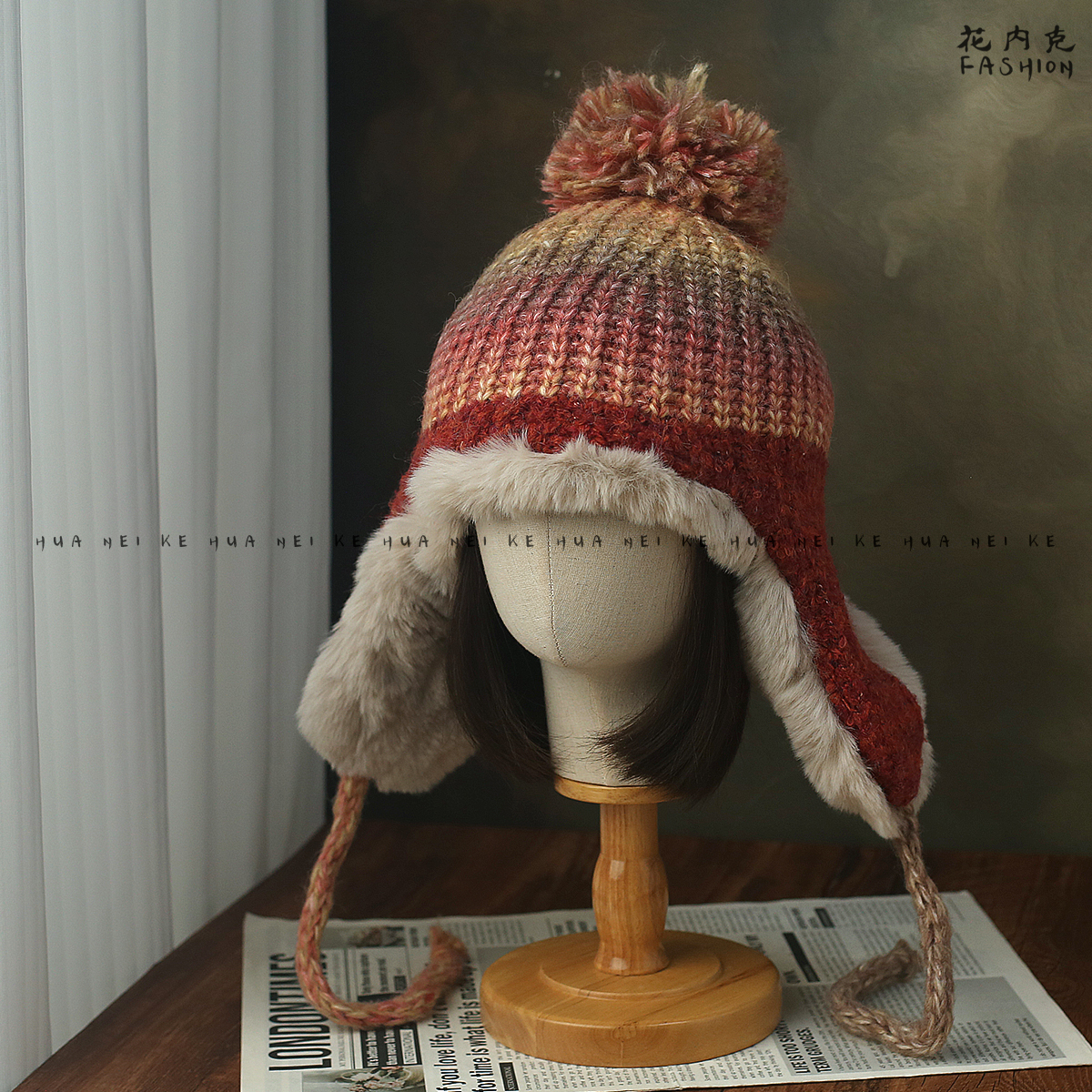 出口日韩~秋冬保暖阿勒泰彩色针织毛线帽东北加厚护耳雷锋帽013