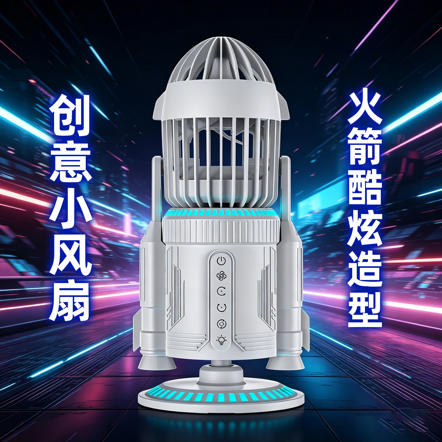 火箭飞船造型USB风扇创意科技感台式桌面小风扇静音充电摇头风扇
