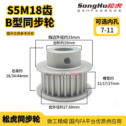 HTPA18S5M100 150 250-B-N-d8至11孔S5M18齿同步轮铝合金同步带轮
