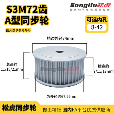 HTPA72S3M060-A-P-d8至42孔现货S3M72齿同步轮铝合金同步带轮