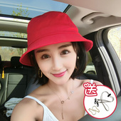 红色渔夫帽定制印logo女夏季 遮阳帽韩版 百搭刺绣帽子日系防晒盆帽