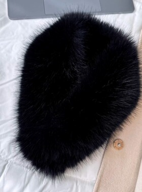 短款黑色围巾送妈妈女士秋冬毛毛保暖磁扣交叉毛绒小围脖护颈毛领