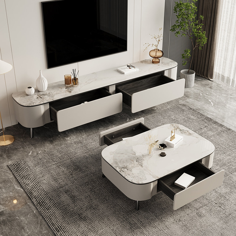 岩板茶几电视柜套装家用小户型2.0电视机柜影视柜落地柜佛山直营