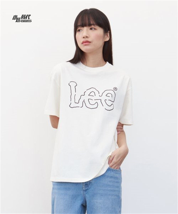 韩国代购lee春夏季新款男女情侣休闲大标logo印花宽松透气短袖t恤